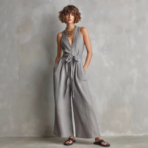 Women's Elegant V-Neck Sleeveless Commuter Jumpsuit