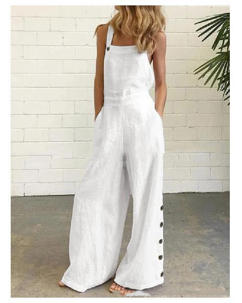 High-Waisted Sleeveless Wide-Leg Denim Jumpsuit – 8 Colors, S–2XL