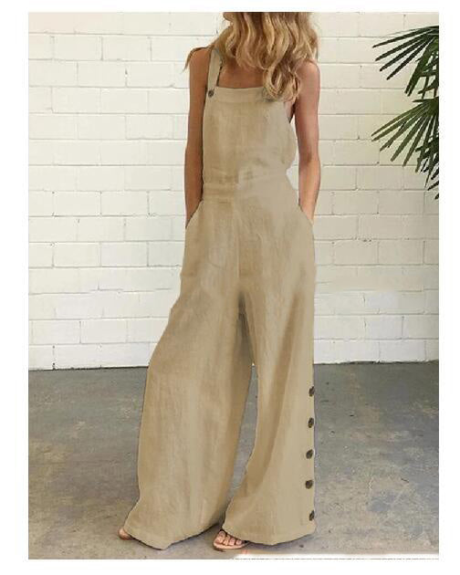 High-Waisted Sleeveless Wide-Leg Denim Jumpsuit – 8 Colors, S–2XL