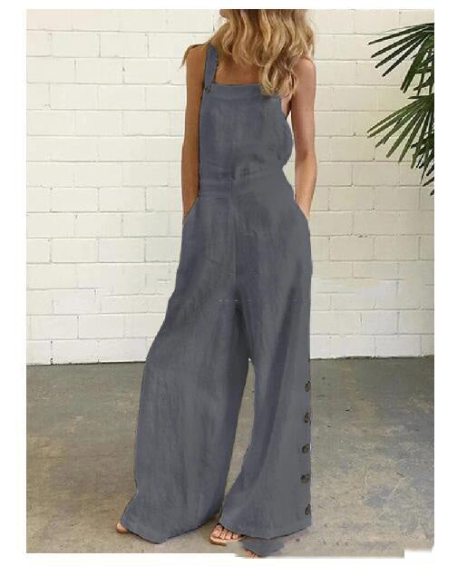 High-Waisted Sleeveless Wide-Leg Denim Jumpsuit – 8 Colors, S–2XL