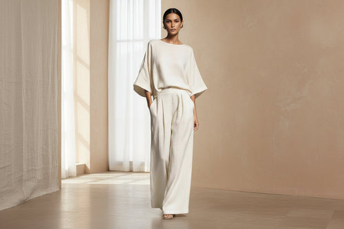 Women’s Flared-Sleeve Linen Suit Two Piece Set