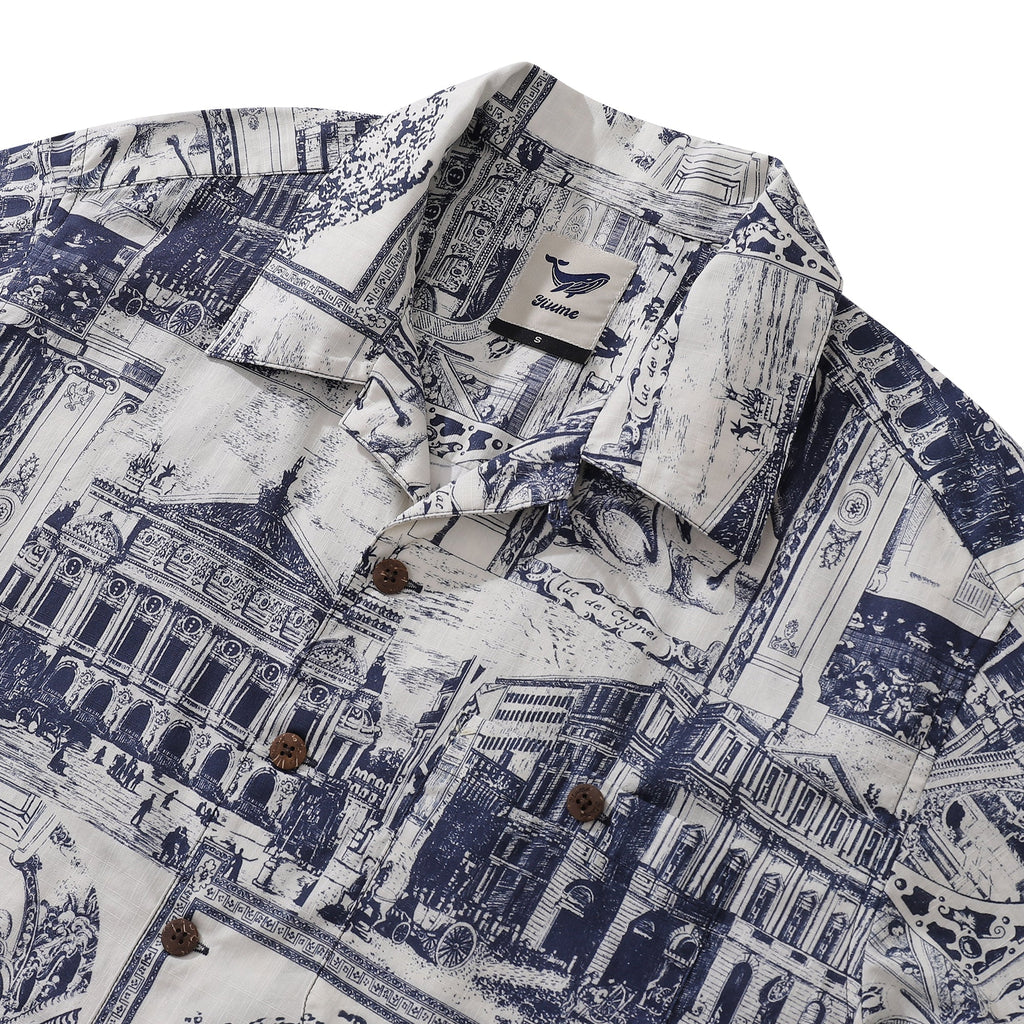 Hawaiian Shirt For Men Artistic Mark Print Shirt Camp Collar 100% Cotton