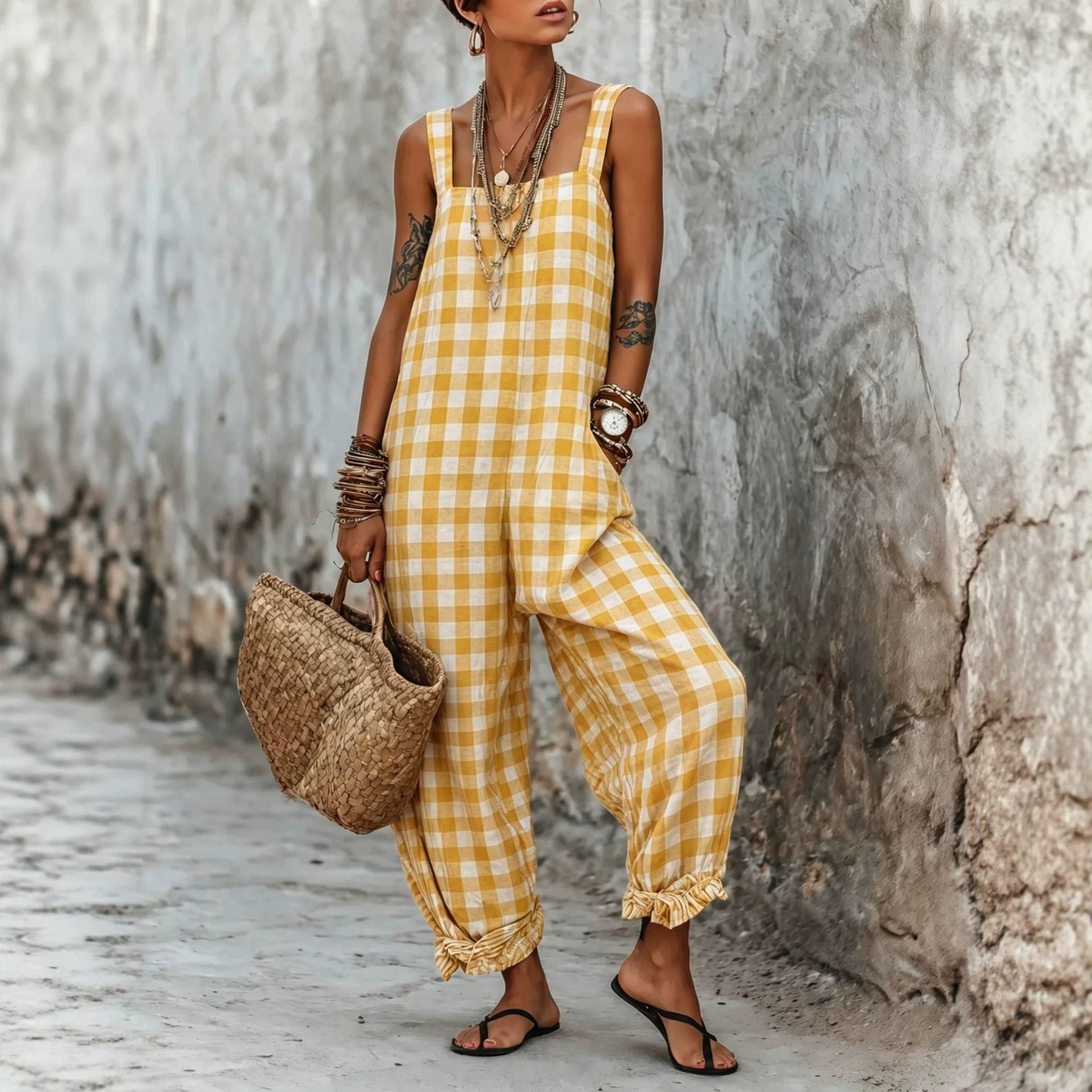 Linen Blend Sleeveless High-Waist Wide-Leg Overalls Jumpsuit – 5 Colors S–3XL