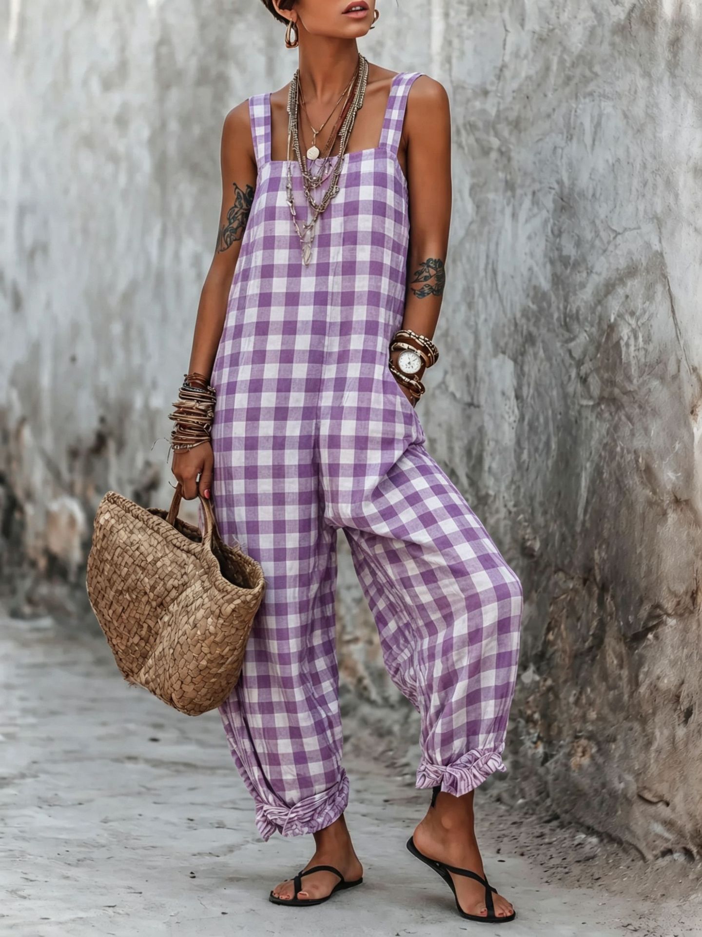 Linen Blend Sleeveless High-Waist Wide-Leg Overalls Jumpsuit – 5 Colors S–3XL