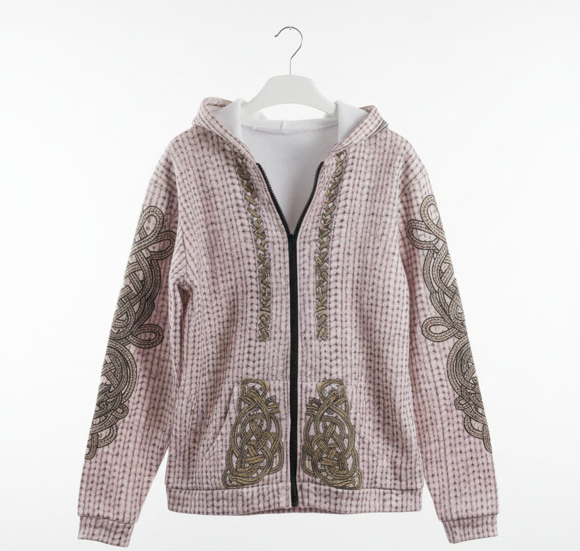 Women’s Printed Hooded Zip-Up Cardigan Sweater