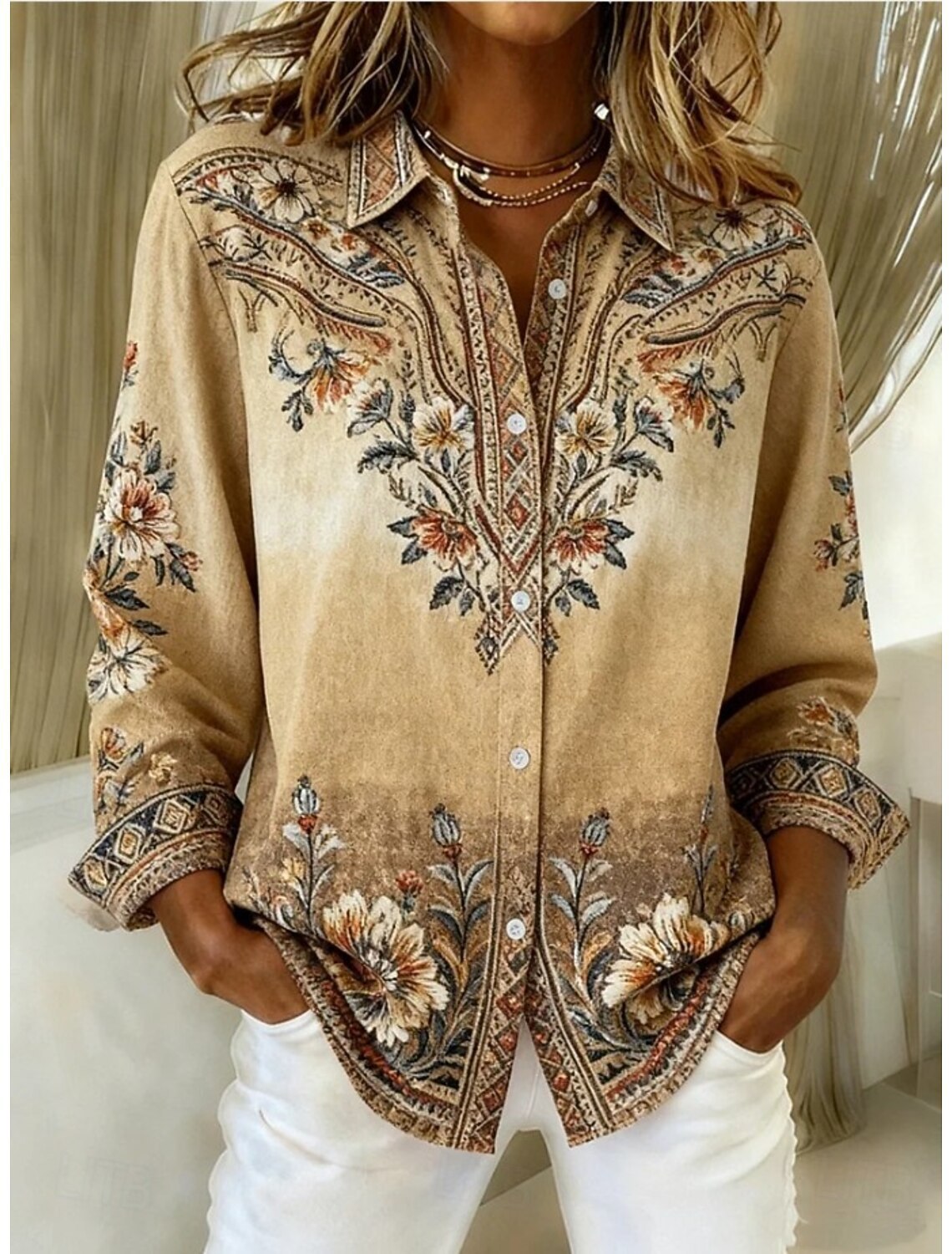Loose-Fit Floral Print Lapel Cardigan Shirt – 4 Prints, S–5XL