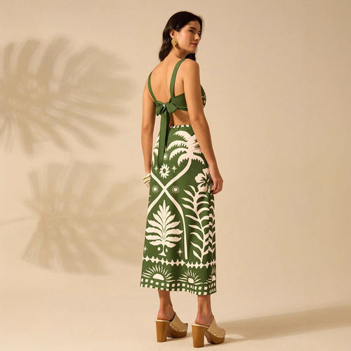 Women's Floral Printed Camisole & High-Waisted Midi Skirt Set