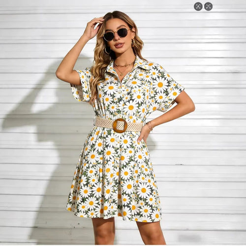 Women’s Belted Short Sleeve Midi Dress