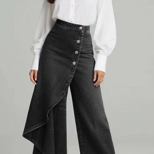 Women's Washed Denim Skort with Button Closure