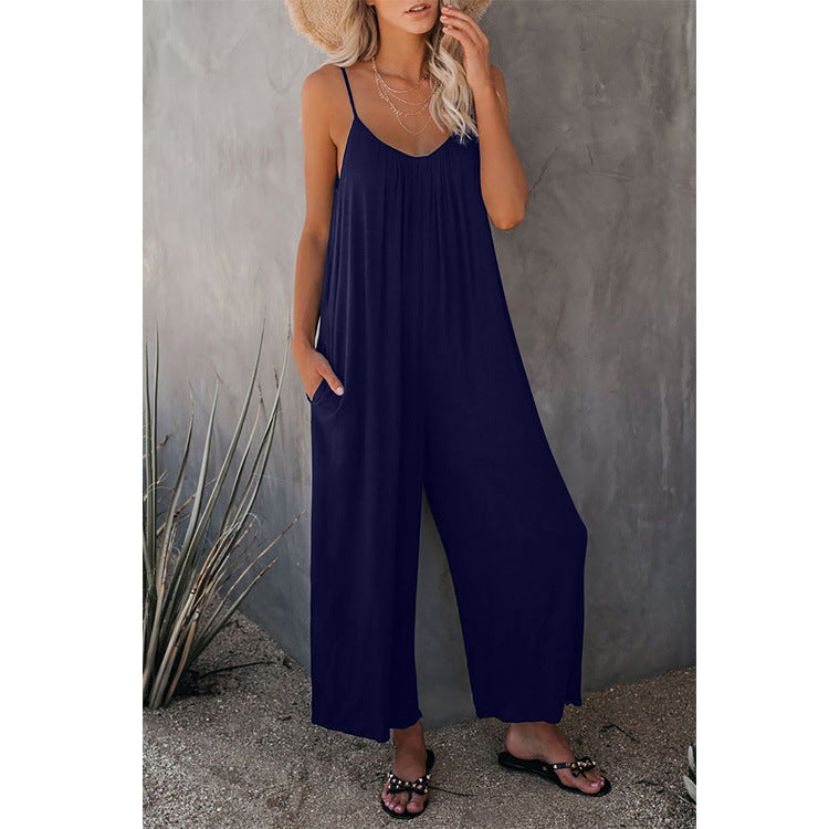 Women’s Pleated Chest Cross-Strap Jumpsuit