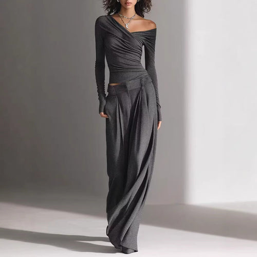 Women's Long-Sleeve Pullover Top & Loose Pants Set – Casual 2-Piece Outfit