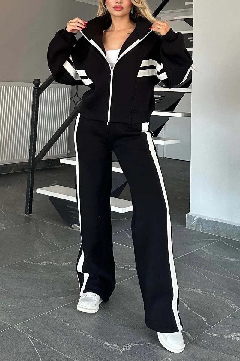 Women’s Y2K Striped Zip-Top Jacket – Retro Track Sports Suit