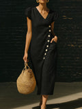 Women’s Casual V-Neck Short Sleeve Midi Dress