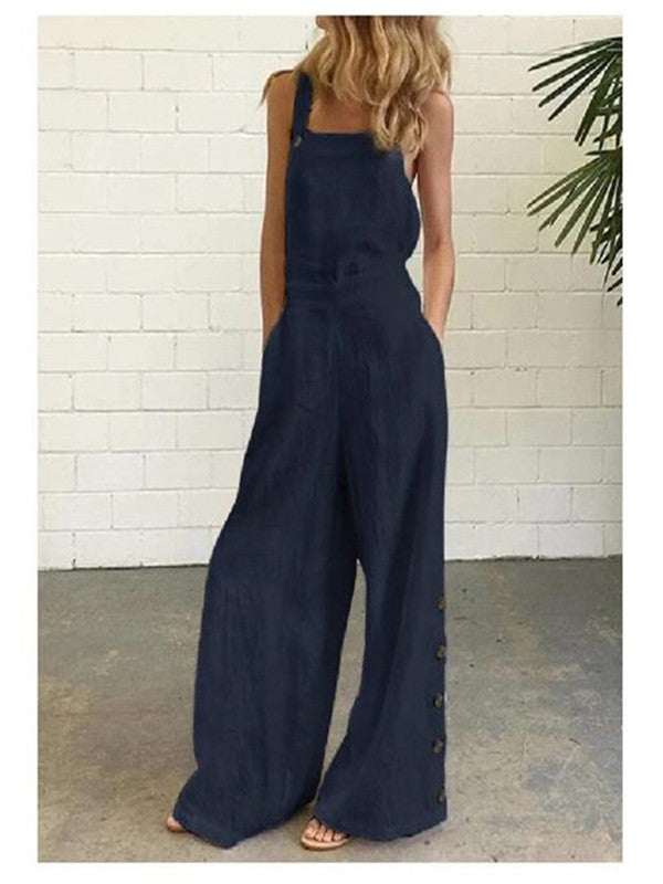High-Waisted Sleeveless Wide-Leg Denim Jumpsuit – 8 Colors, S–2XL
