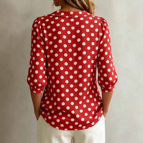 Women's Retro Polka Dot Three-Quarter Sleeve Loose Cardigan Shirt