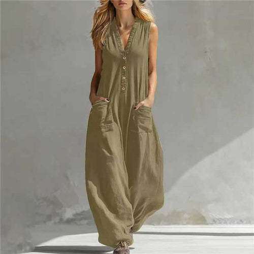 Women's Sleeveless Wide-Leg Jumpsuit with Pockets