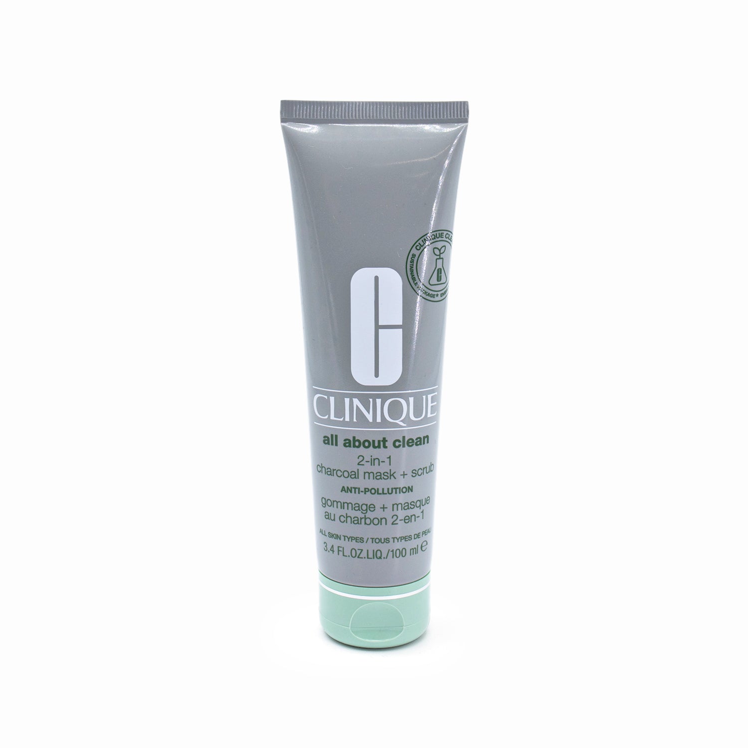 CLINIQUE All About Clean 2-in-1 Charcoal Face Mask + Scrub 3.4oz - New
