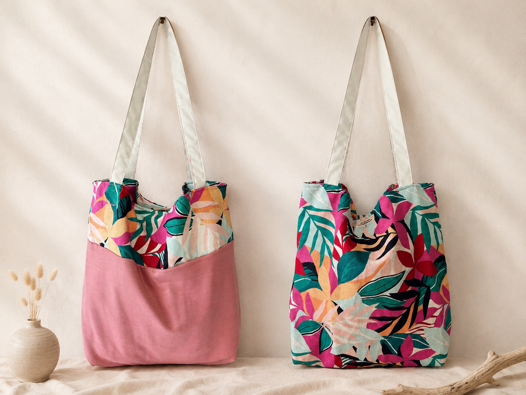 Tropical Breeze Reversible Tote Bag – Handmade Coastal Boho Shoulder Bag