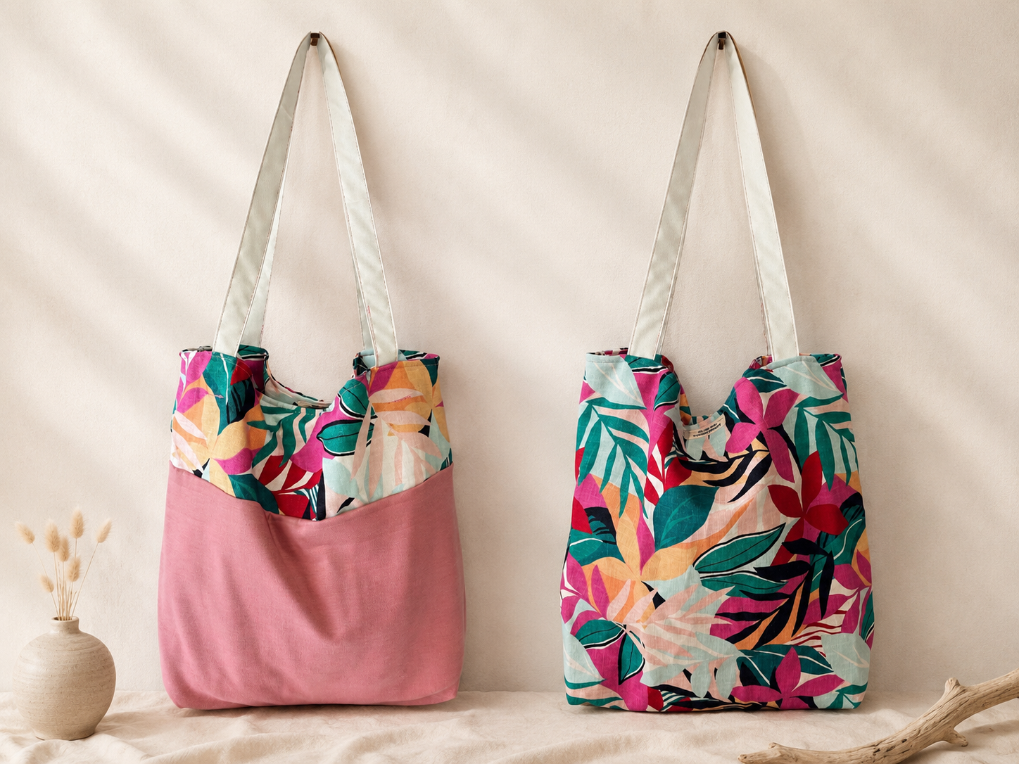 Tropical Breeze Reversible Tote Bag – Handmade Coastal Boho Shoulder Bag