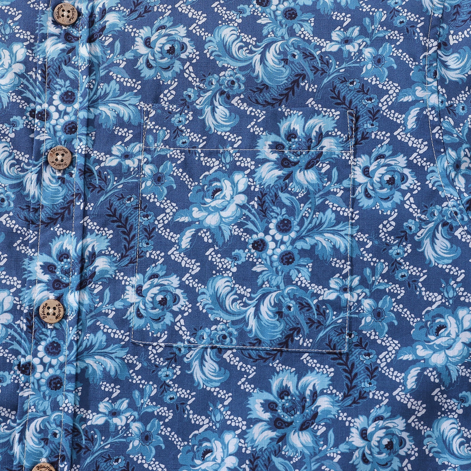 Men's Hawaiian Shirt Azure Blossoms Print Cotton Button-down Short Sleeve Aloha Shirt