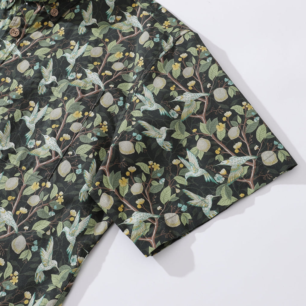 Men's Hawaiian Shirt Hummingbird Print Cotton Button-down Short Sleeve Aloha Shirt