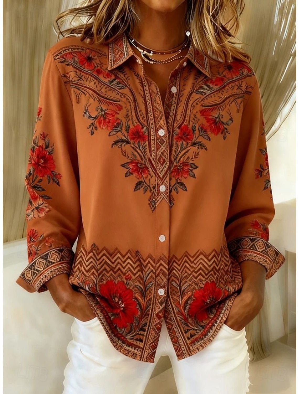 Loose-Fit Floral Print Lapel Cardigan Shirt – 4 Prints, S–5XL