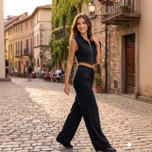Women's Sleeveless Vest & Wide-Leg Pants Set