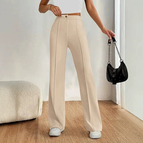 Women's High-Waisted Straight Flare Pants with Stitching Detail