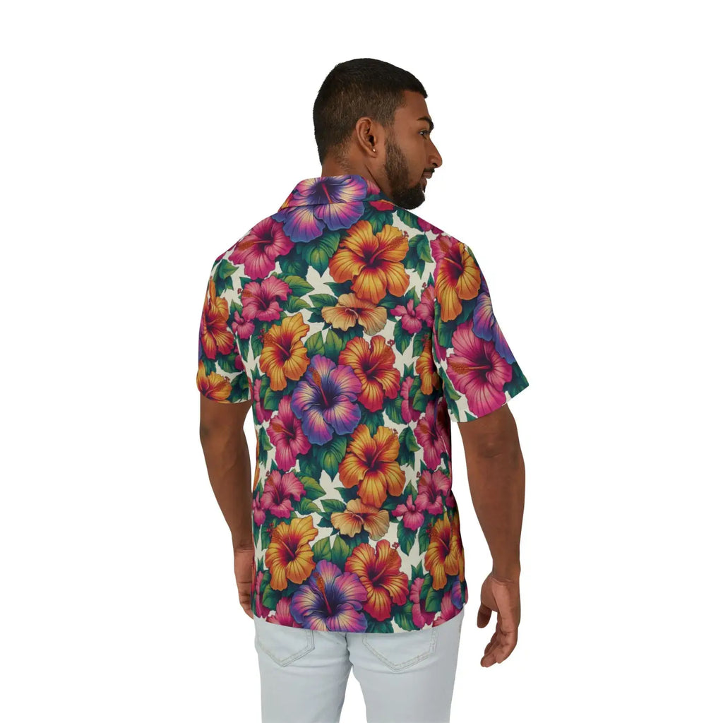 Hawaiian Camp Shirt – Vibrant Hibiscus Flowers - Dipaliz