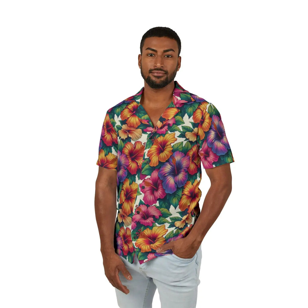 Hawaiian Camp Shirt – Vibrant Hibiscus Flowers - Dipaliz