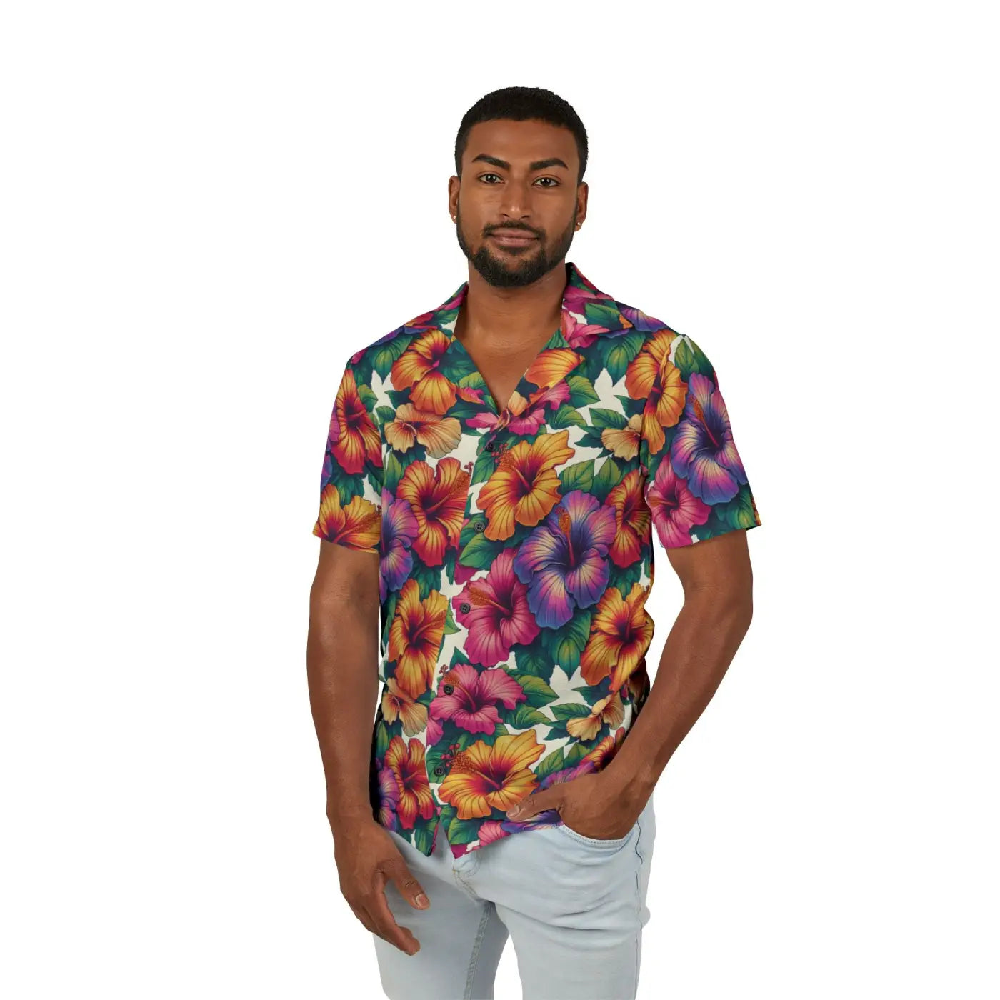 Hawaiian Camp Shirt – Vibrant Hibiscus Flowers - Dipaliz