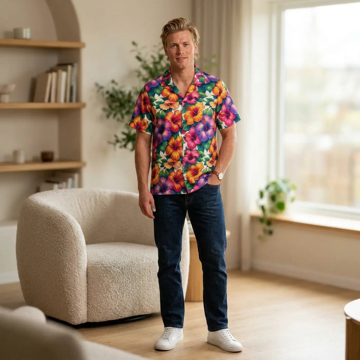 Hawaiian Camp Shirt – Vibrant Hibiscus Flowers - Dipaliz
