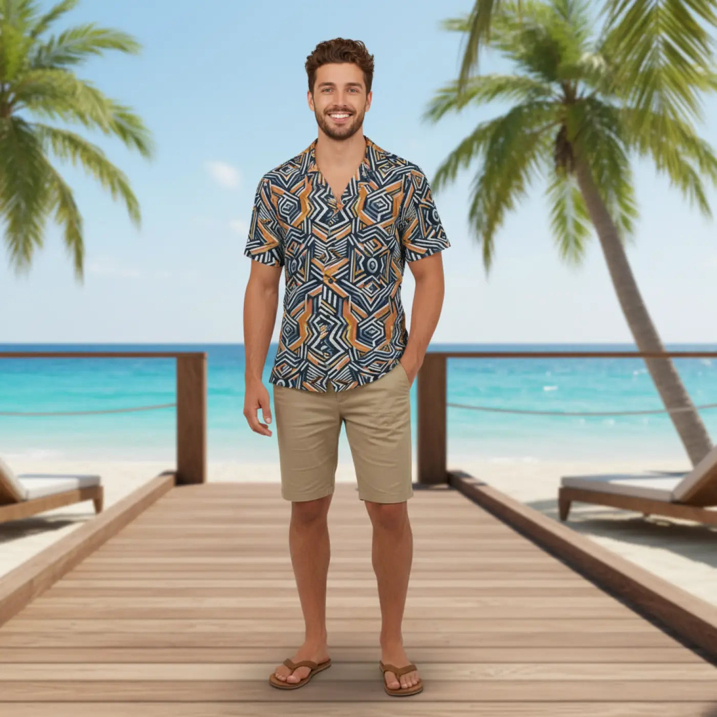 Bold Geometric Hawaiian Camp Shirt – Summer - Dipaliz