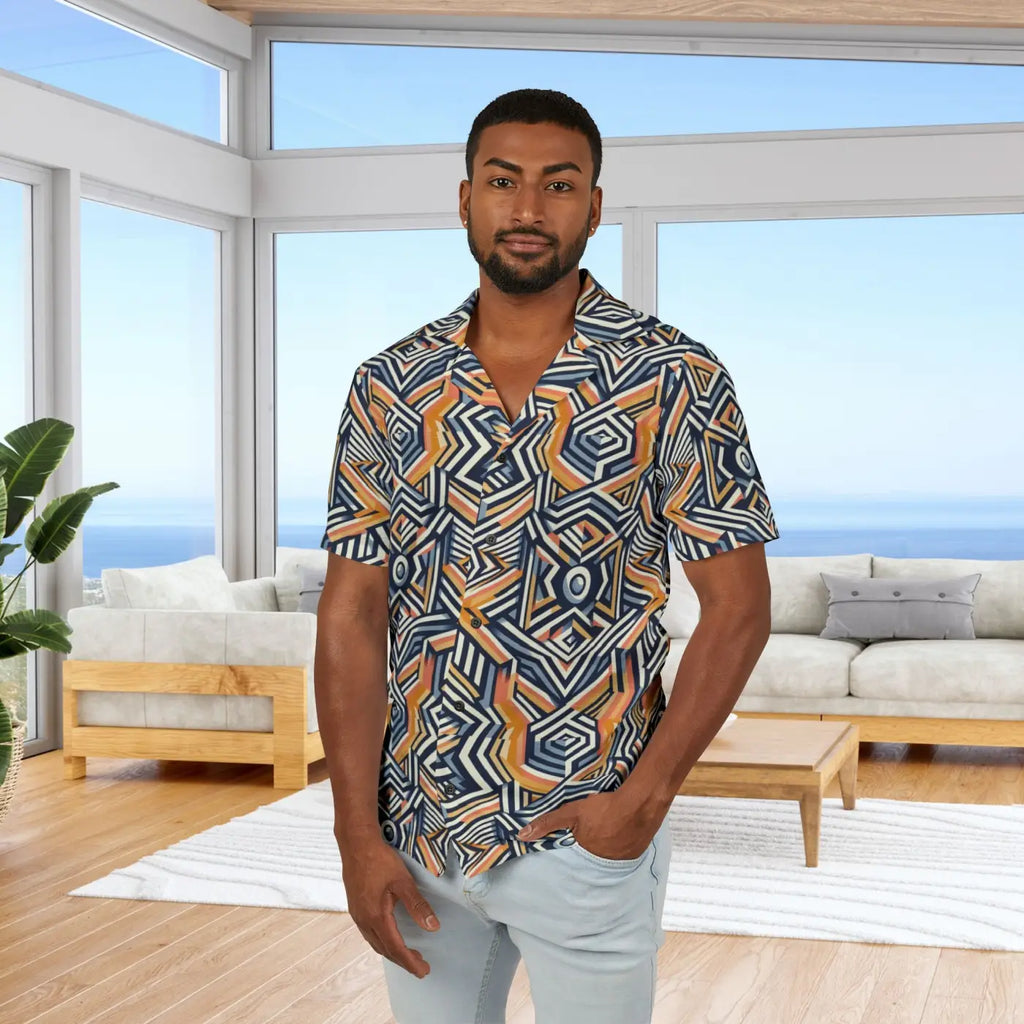 Bold Geometric Hawaiian Camp Shirt – Summer - Dipaliz