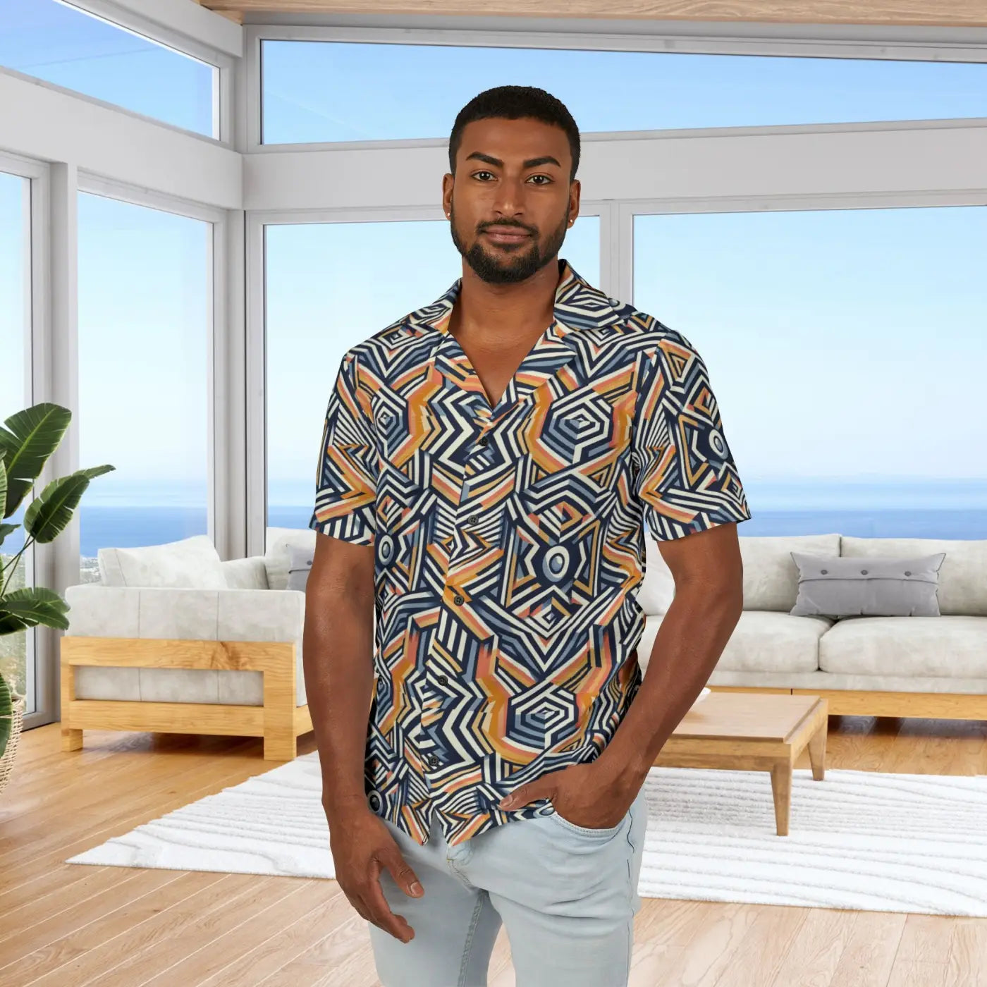 Bold Geometric Hawaiian Camp Shirt – Summer - Dipaliz