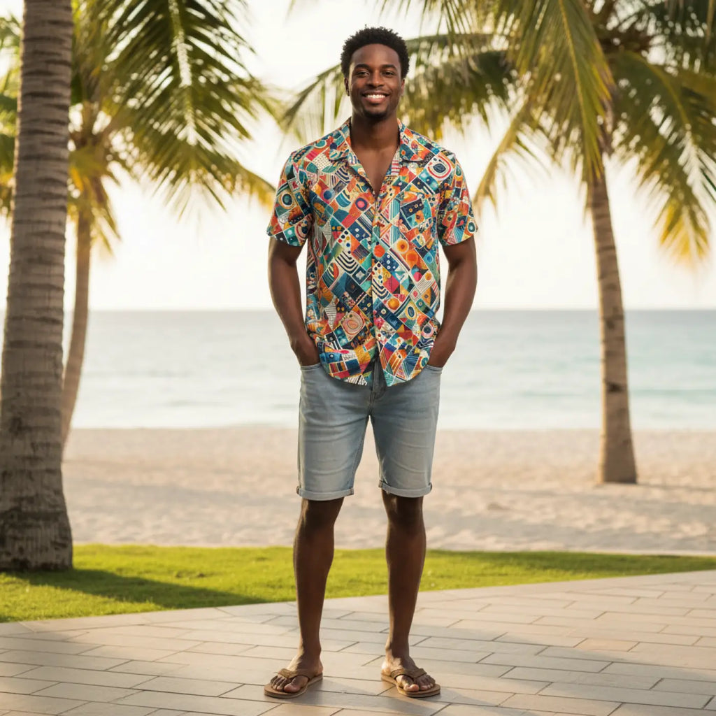 Vibrant Hawaiian Camp Geometric Tailored Fit - Dipaliz