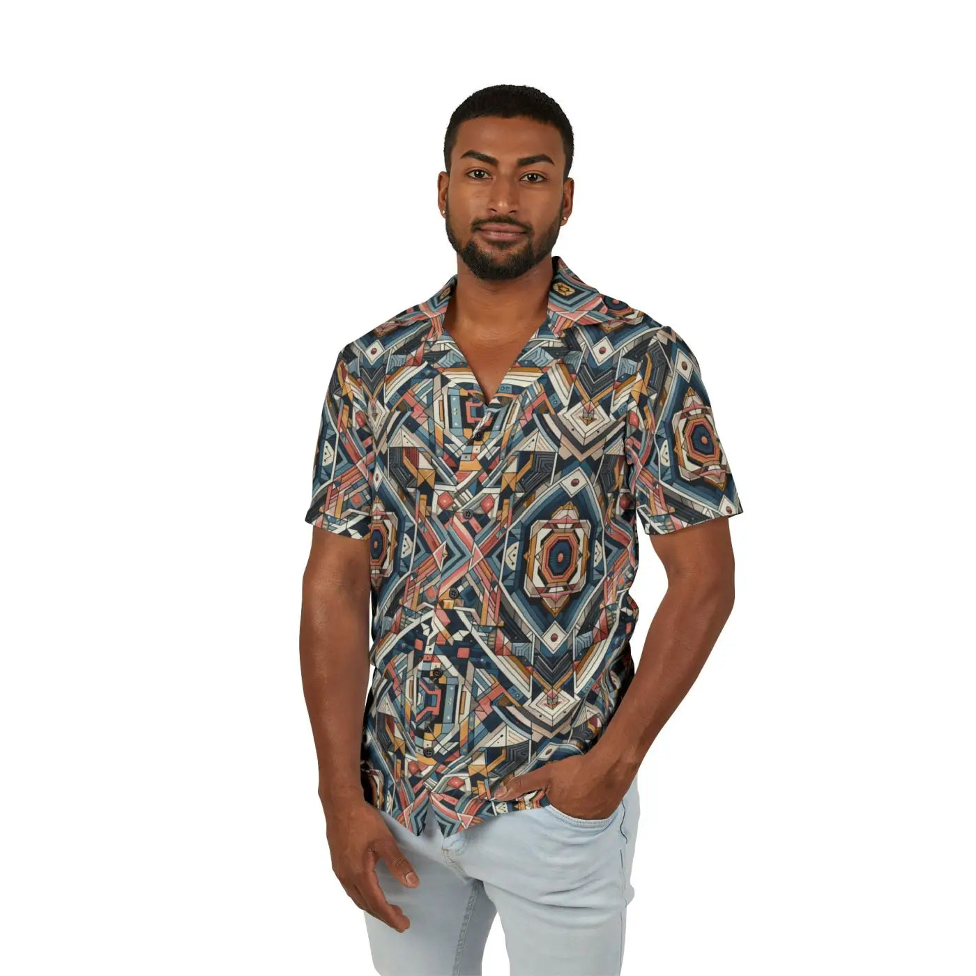 Geometric Hawaiian Camp Shirt – Linen Look - Dipaliz