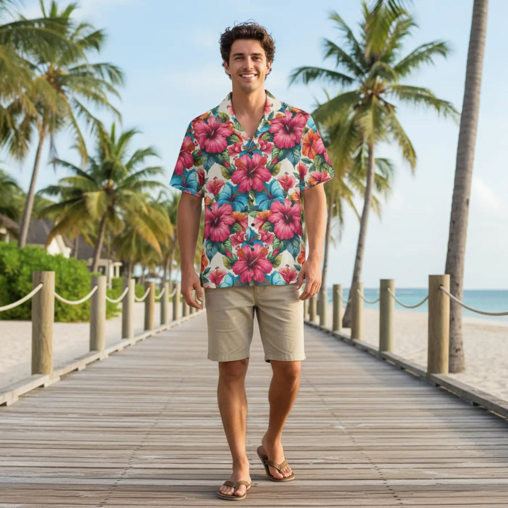 Vibrant Hawaiian Camp Shirt – Hibiscus Flowers - Dipaliz