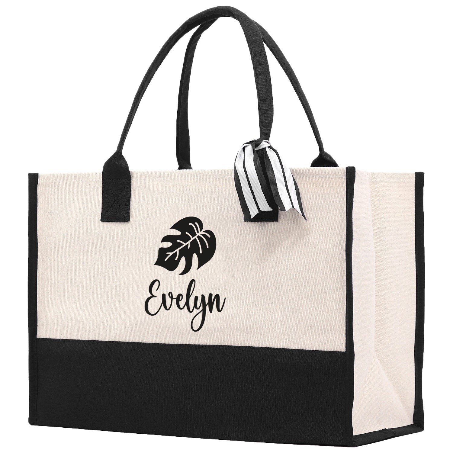 Tropical Leaf with Name Custom Wedding Tote Palm Leaf Bridesmaid Tote Bag Personalized Bride Gift Honeymoon Gift Wedding Bridal Party Gift