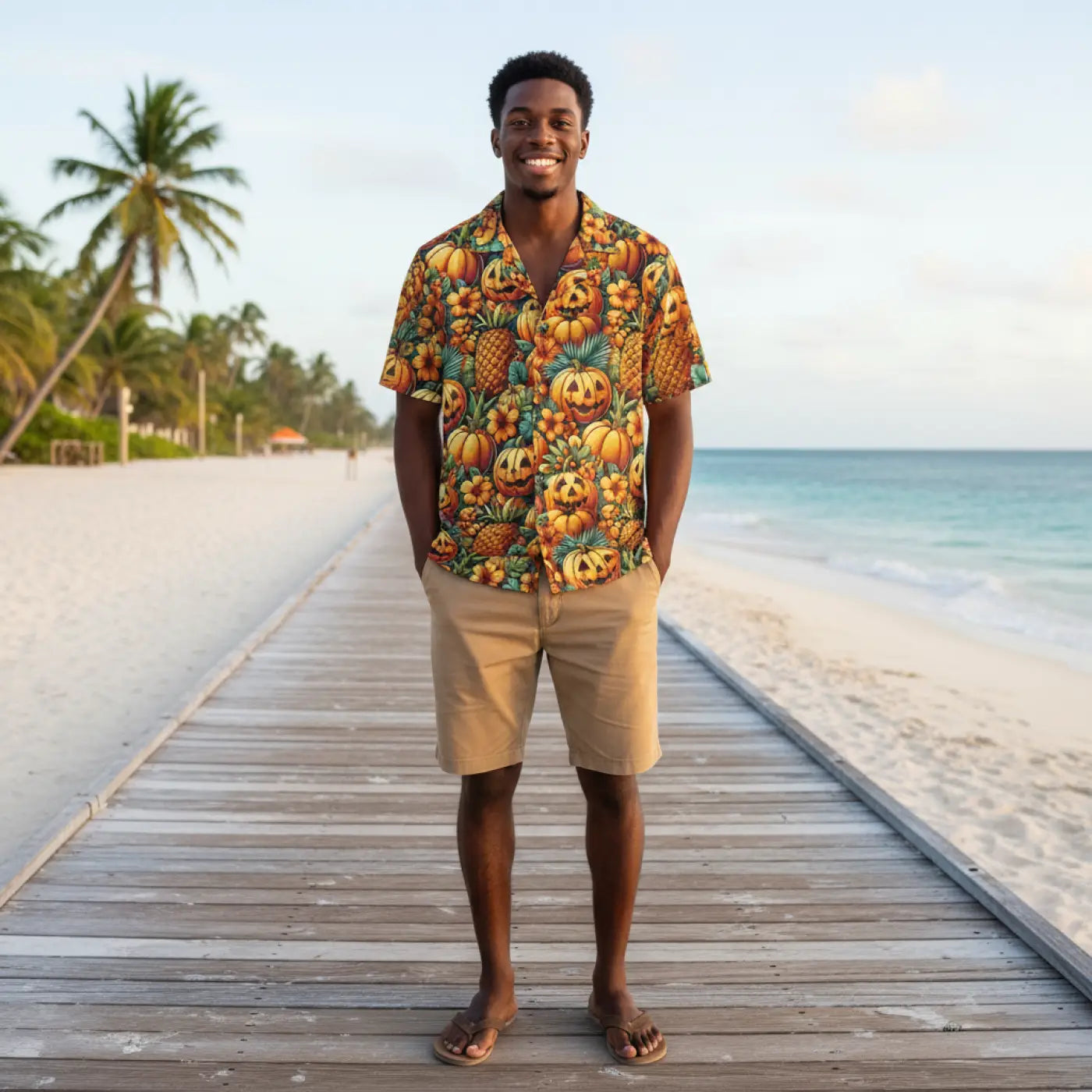 Jack Lantern Hawaiian Camp Shirt – Palm Leaves - Dipaliz