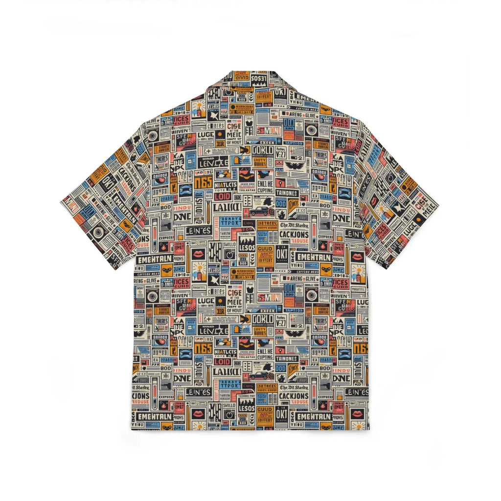 Newspaper Pattern Hawaiian Camp Shirt – Linen Texture - Dipaliz