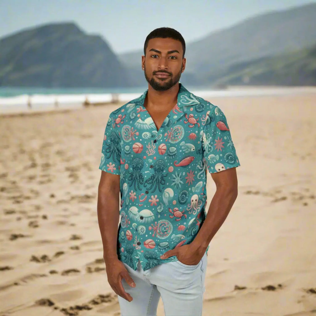 Marine-themed Hawaiian Camp Shirt – Ocean Charm - Dipaliz