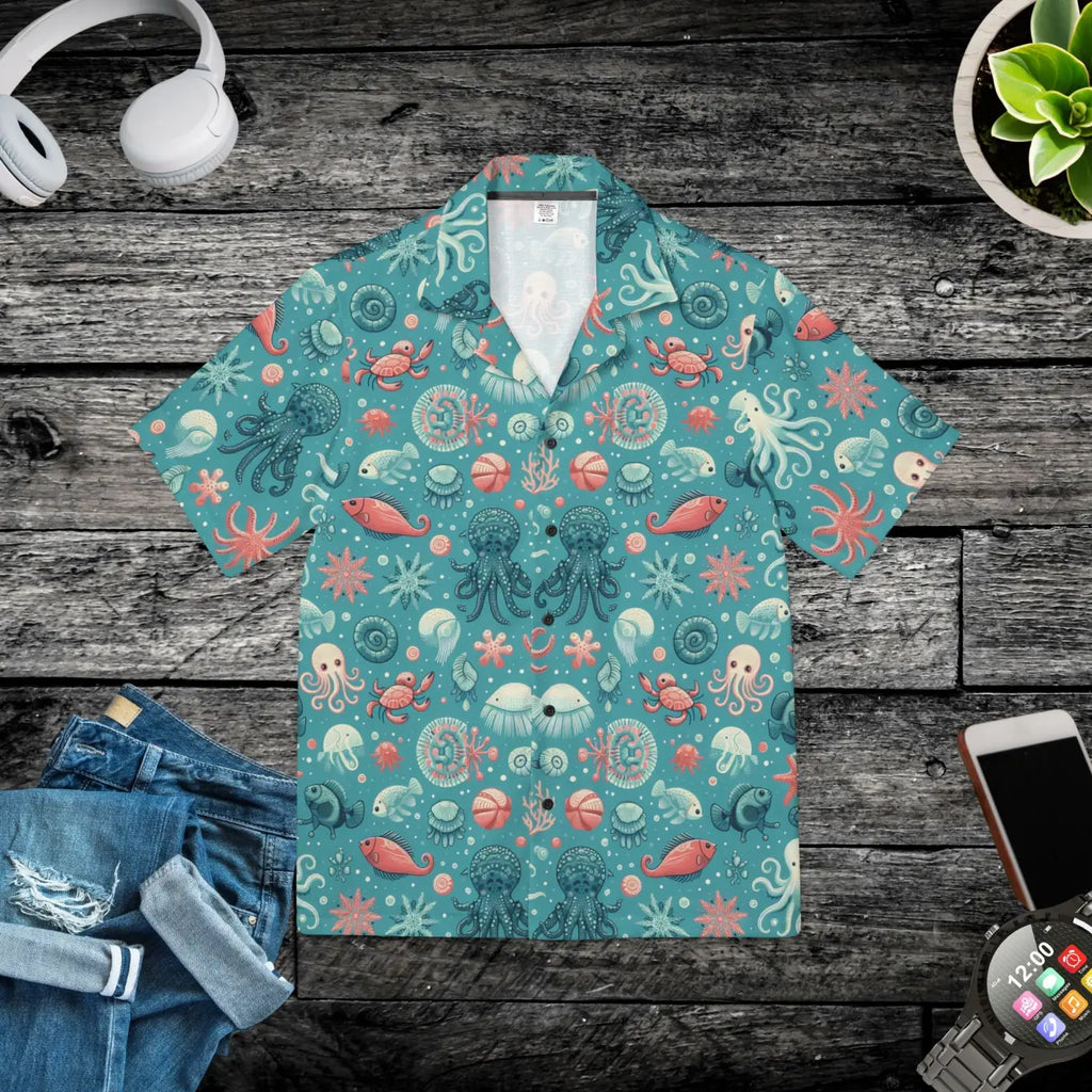Marine-themed Hawaiian Camp Shirt – Ocean Charm - Dipaliz