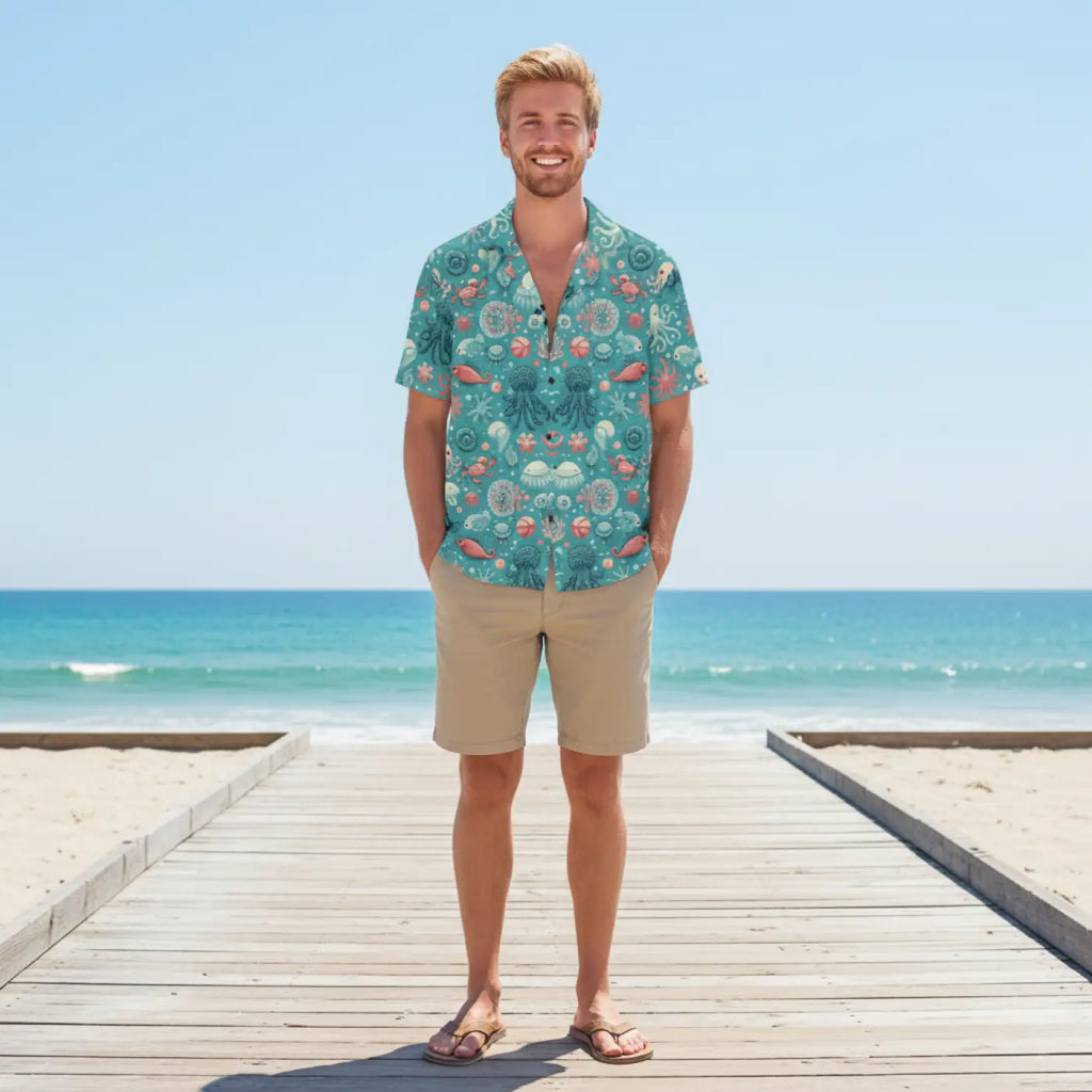 Marine-themed Hawaiian Camp Shirt – Ocean Charm - Dipaliz