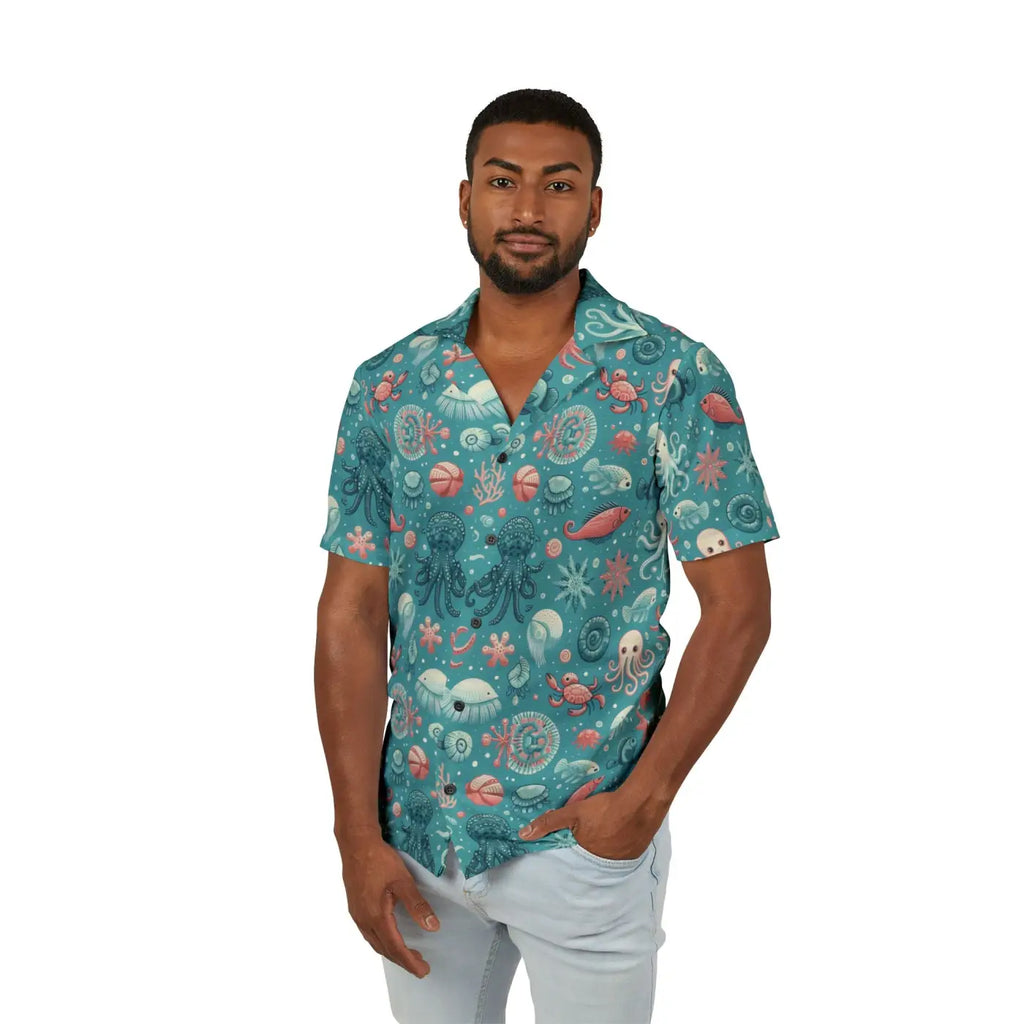 Marine-themed Hawaiian Camp Shirt – Ocean Charm - Dipaliz