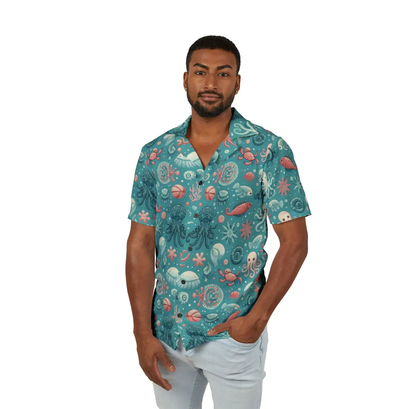 Marine-themed Hawaiian Camp Shirt – Ocean Charm - Dipaliz