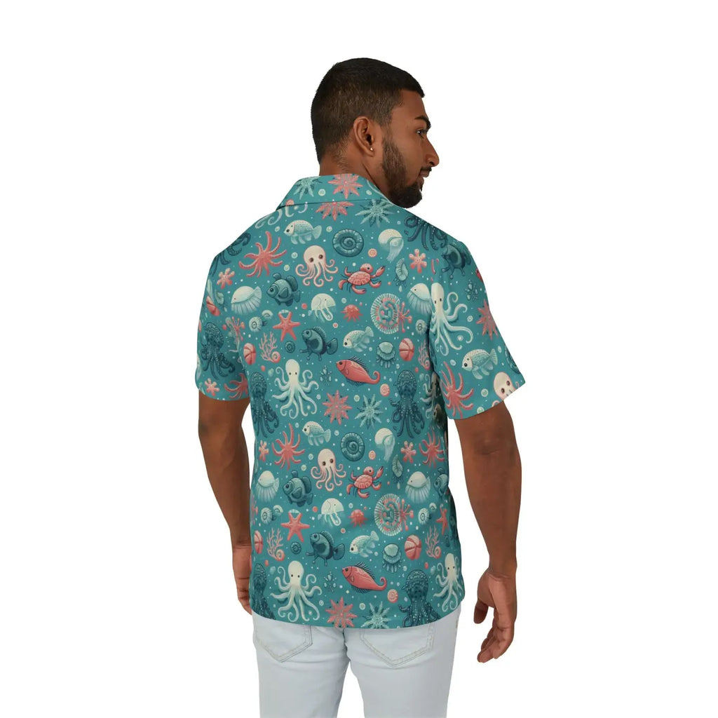 Marine-themed Hawaiian Camp Shirt – Ocean Charm - Dipaliz
