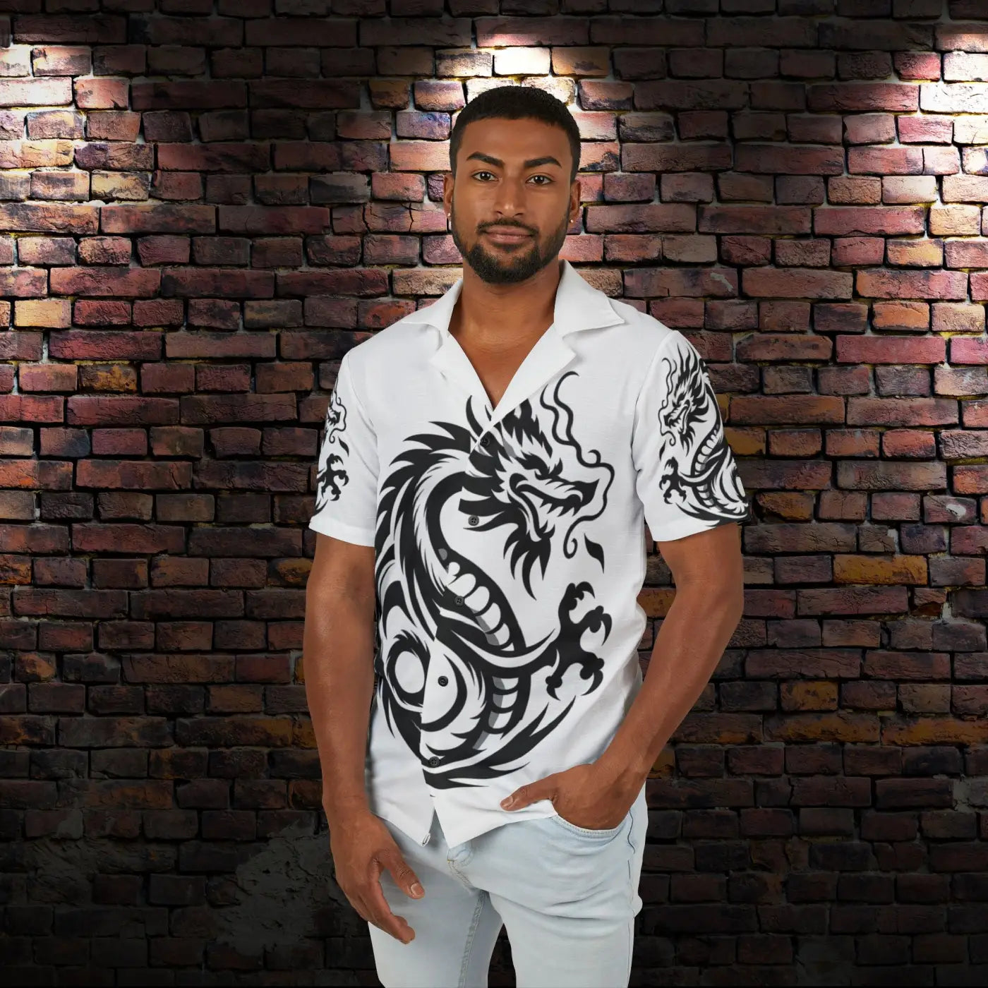Dragon Print Hawaiian Camp Shirt – Summer Style - Dipaliz