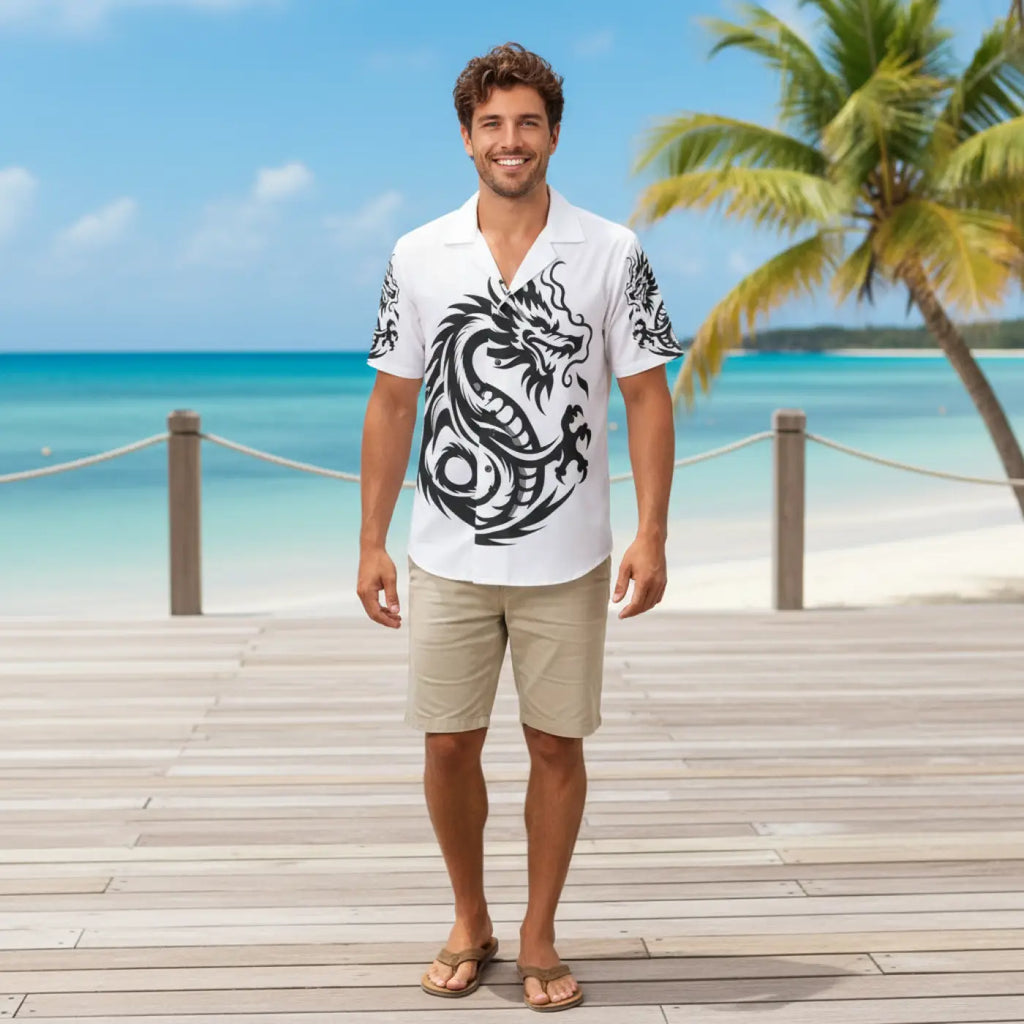 Dragon Print Hawaiian Camp Shirt – Summer Style - Dipaliz
