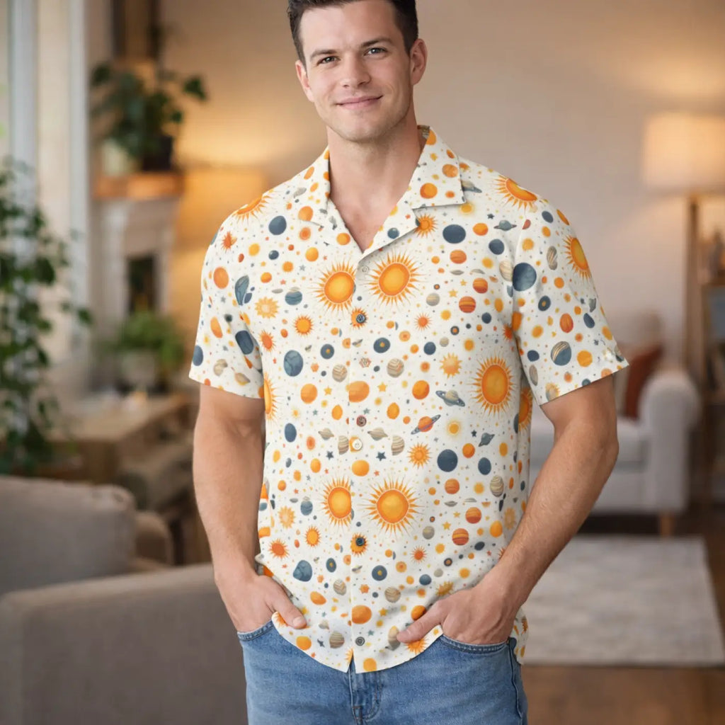 Celestial Hawaiian Shirt – Linen Texture - Dipaliz
